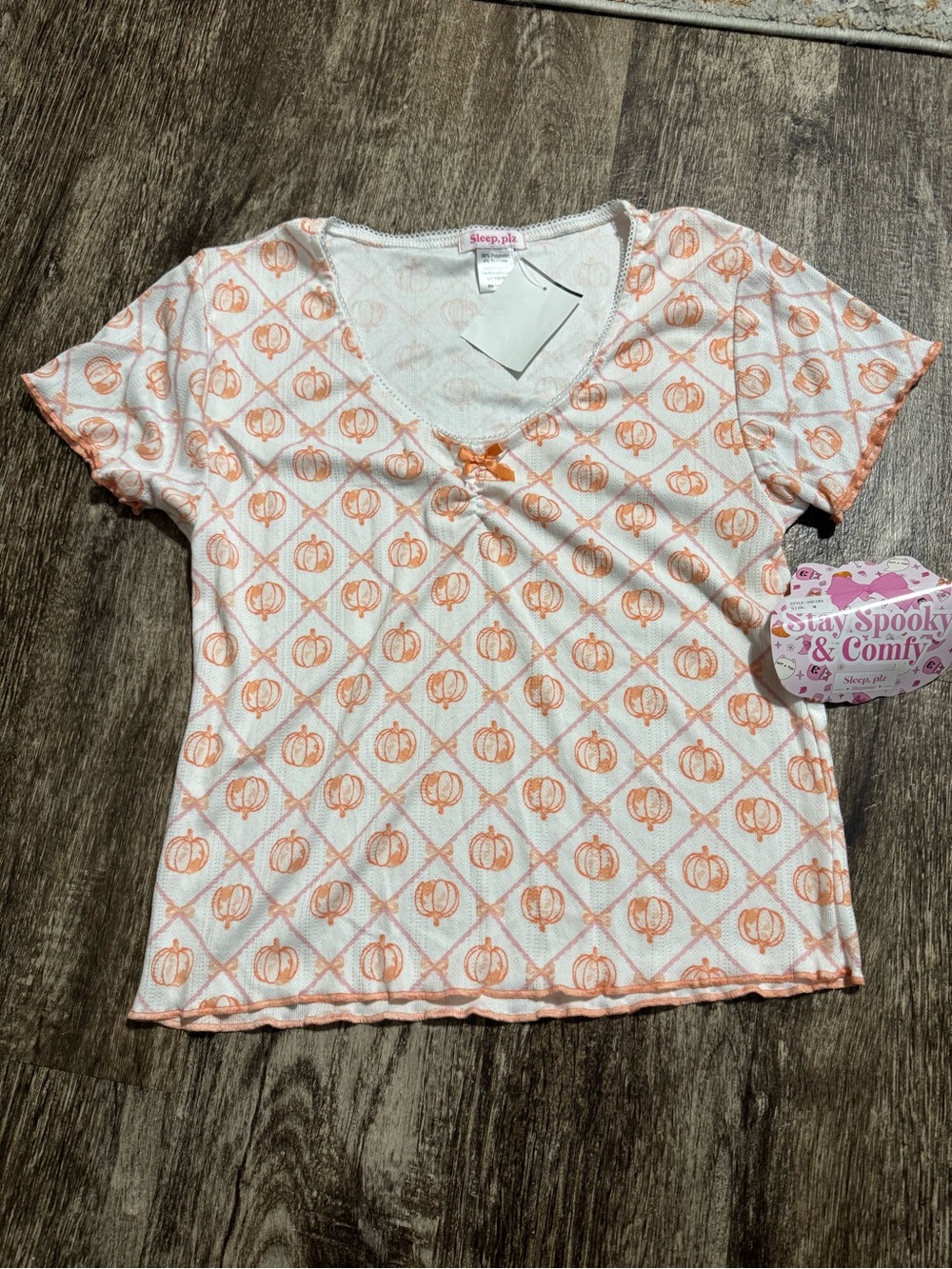 Women’s Orange Pumpkin Print Short Sleeve Pajama Top